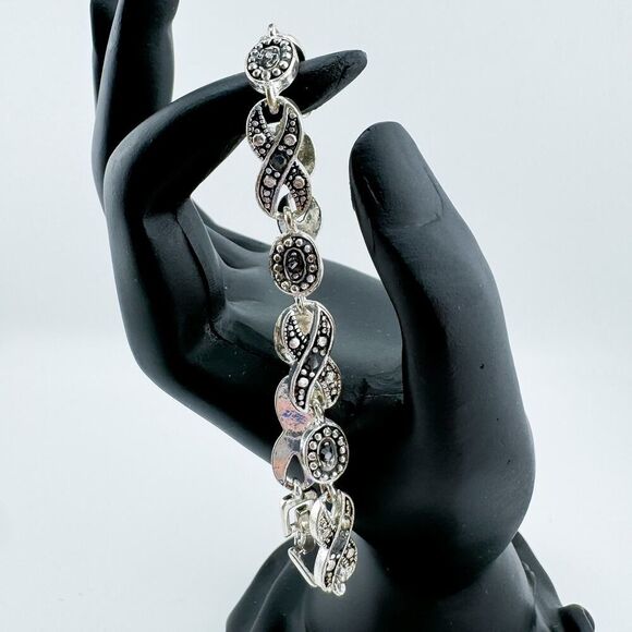 Vintage Marcasite Rhinestone XOXO Bracelet Art Deco Glam Gatsby Retro - Picture 3 of 9